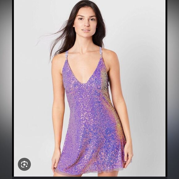 Free People Dresses & Skirts - NWT Free People Gold Rush Mini Dress Purple Sequin Small